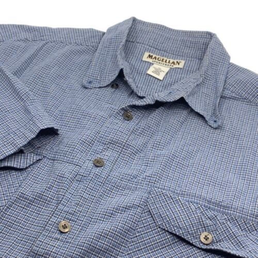 Magellan Sportswear Men's SS Button Down Shirt 2 Tone Blue/White Plaid XL